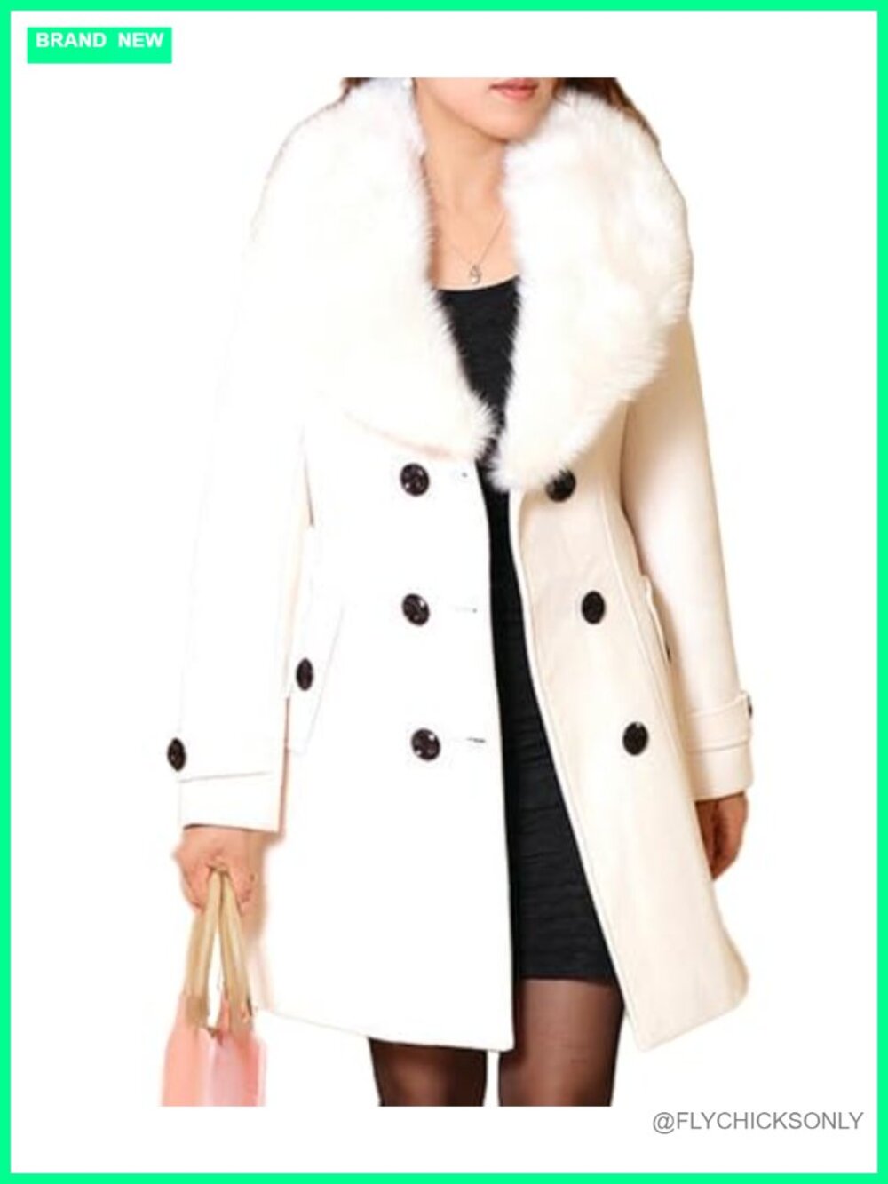 Wool Blend Midi Pea Coat Double Breasted Faux Fur Collar Belted Overcoat